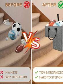 1入組樓梯收納袋，大容量可折疊收納籃，帶皮革手柄，適合樓梯組織，可容納玩具、書籍、衣物等，節省室內空間收納箱 - 灰色 - 查看 6