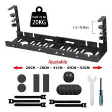1 pieza Bandeja para gestión de cables debajo del escritorio, organizador extensible y resistente de acero para cables debajo del escritorio, soporte metálico para regleta de enchufes,Bandeja de malla de metal para cables de escritorio sin perforación, con instalación de clips, organizador de cables de ranuras con organizador de cables de escritorio y debajo del escritorio, ajustable, adecuado para escritorio de oficina en casa y de pie - Negro - Ver 2