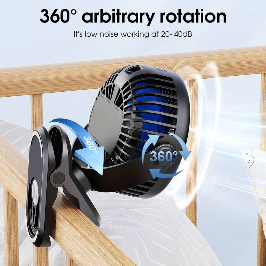 Portable Clip On Fan, Cart Fan, Small Charging Fan With LED Display, 4