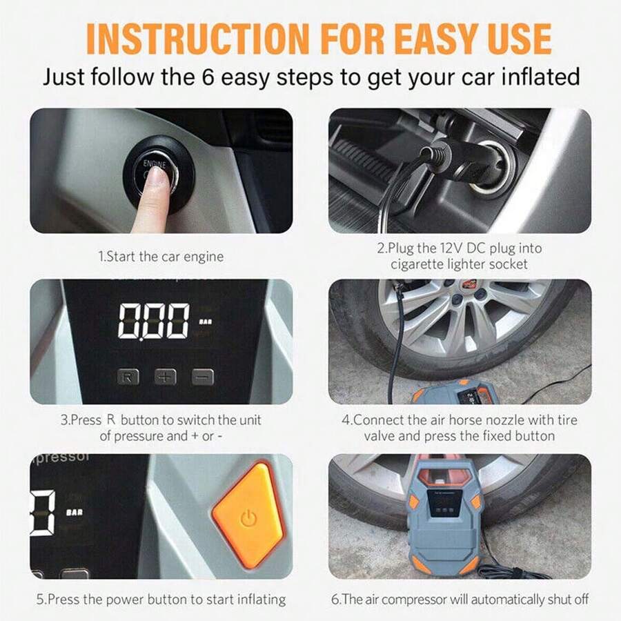 Air Compressor Tire Inflator, Portable Air Pump For Car Tires 12V Auto