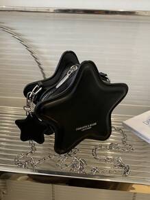 1pc Girls' Mini Crossbody Bag With Star Pattern, PU Material With Zipper Closure And Chain Strap, Suitable For Daily Use - A - View 9