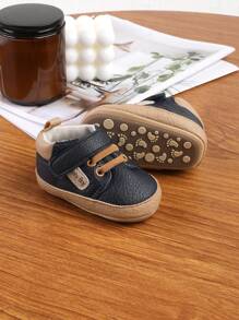 1pair Unisex Solid Color PU Hook And Loop Design Flat Anti-Slip Casual Sports Shoes For Infants And Toddlers, Suitable For Spring And Autumn - Royal Blue - View 1