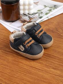 1pair Unisex Solid Color PU Hook And Loop Design Flat Anti-Slip Casual Sports Shoes For Infants And Toddlers, Suitable For Spring And Autumn - Royal Blue - View 2