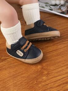 1pair Unisex Solid Color PU Hook And Loop Design Flat Anti-Slip Casual Sports Shoes For Infants And Toddlers, Suitable For Spring And Autumn - Royal Blue - View 3