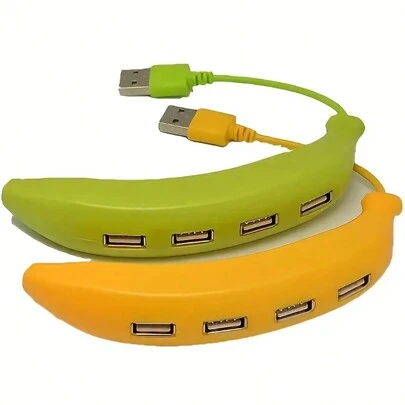 1 st. rolig banan-USB 2.0-hub, 4-portars USB-hub, USB-splitter, USB-förlängare för bärbar dator, , USB-minne, hårddisk, konsol, skrivare, kamera, tangentbord, mus