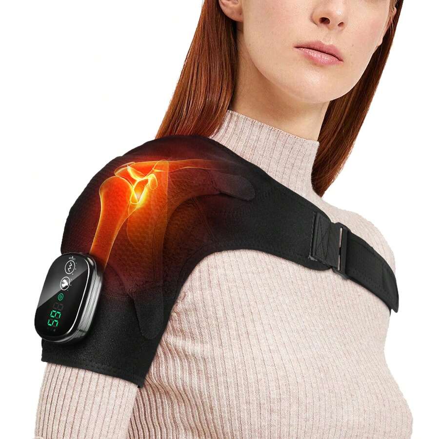 1pc Heated Shoulder Massager - Soothing Heat Therapy With Deep-Kneading Massage For Men And Women - Ergonomic Shoulder Strap Design For Ultimate Relaxation - 黑色 - 查看 1