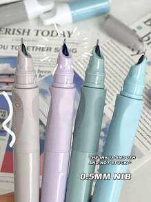 1 Set Cartoon Ink Cartridge Fountain Pen Set, Blue, Green, Grey, Purple, Clear Blue Pen Refills, Suitable For Students, Erasable And Replaceable Ink Cartridge Practice Pen Back To School
