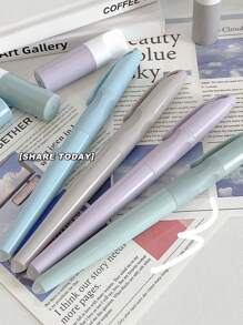 1 Set Cartoon Ink Cartridge Fountain Pen Set, Blue, Green, Grey, Purple, Clear Blue Pen Refills, Suitable For Students, Erasable And Replaceable Ink Cartridge Practice Pen Back To School