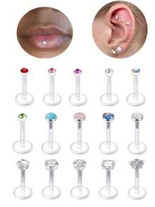 9pcs  Flexible Acrylic Tragus Helix Piercing Earrings Lip Stud Bar 16G Conch Earring Retainer Bioflex Labret Piercing 6mm 8mm
