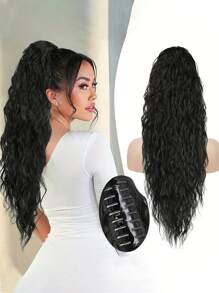 Claw Clip Ponytail, 24 Inch Black Ponytail Extensions, Women's Synthetic Long Curly Wave Clip-In Ponytail Extensions, Synthetic Wigs For Daily Party Use, Ponytail Wigs