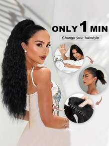 Claw Clip Ponytail, 24 Inch Black Ponytail Extensions, Women's Synthetic Long Curly Wave Clip-In Ponytail Extensions, Synthetic Wigs For Daily Party Use, Ponytail Wigs