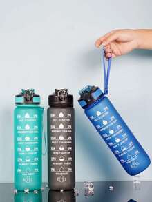 1入1000ml漸變色運動戶外露營徒步水瓶，男女適用的大容量便攜式水瓶，帶刻度標記