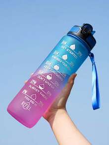 1入1000ml漸變色運動戶外露營徒步水瓶，男女適用的大容量便攜式水瓶，帶刻度標記