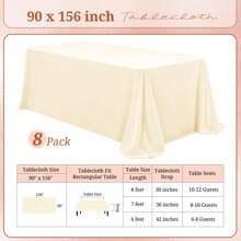 8 Pack Polyester Tablecloths,90 X 156 Inch Rectangle Table Cloth For 8 Foot Tables,Stain And Wrinkle Resistant Washable Fabric Table Cover For Wedding Banquet Restaurant Party Outdoor Party Wedding Outdoor Activities Banquet Multiple Colors,Weddings Graduation Season Outdoor Events Entertain Guests - 米色 - 查看 2