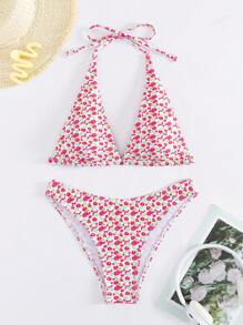 Women 2pcs Dopamine Colorful Bikini Set, High Waist Ruched Swimwear For Taking Photos - Red - View 7