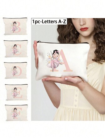 1Pc Ballerina Girl 26 Letters Alphabet Initials Floral Pattern Women Makeup Bag,Great Gift For Teacher Friends During Graduation Season, Large Capacity Cosmetic Cases Lightweight Travel Toiletry Bag Makeup Organizer Makeup Storage Bag Mini Pouch Travel Small Makeup Case Accessories Make Up Holder Brush Bag Make Up Container Cosmetic Bag Travel Essentials Ladies Accessories Travelling Stuff Makeup Bags Makeup Pouch Make Up Pouch