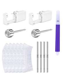 13Pcs Ear Piercing Kit With Sterling Silver Rose Gold Earrings Stud,Self Ear Piercing Gun Kit Tool Ear Stick For Piercing Aftercare And Disposable Waterproof Ear Cover 4mm Earring Studs - Multicolor - View 11