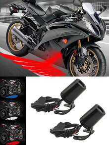 2 piezas Nueva luz LED de proyección de alas de ángel para motocicleta, luz de bienvenida y luz de ambiente - Azul - Ver 8