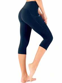 3 Packs Capri Leggings For Women With Pockets-High Waisted Tummy Control Workout Gym Yoga Pants - Navy Blue - View 3