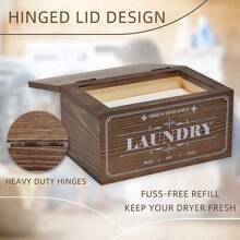 1 pieza Portador de hojas de secadora con tapa con bisagra - Dispensador de hojas de secadora de estilo rústico y granja para la decoración de la sala de lavado, dispensador de suavizante de tela para la organización/almacenamiento de lavandería, base antideslizante, soporte para servilletas de mesa, contenedor de pañuelos, tocadores, accesorios de baño, soporte para papel higiénico, soporte para rollos de papel higiénico, caja de pañuelos, soporte para pañuelos, cubierta para caja de pañuelos, caja de papel de seda, soporte para pañuelos, soporte para pañuelos de baño, soporte para pañuelos, soporte para toallas de papel, decoración de habitaciones, soporte para toallas de papel de pared, artículos indispensables para el hogar, rollo de toallas de papel, artículos para el hogar, mesa, decoraciones para el hogar, organización y almacenamiento para el hogar, decoración de la habitación, decoración de la habitación, accesorios de cocina, herramientas de cocina, organizador de cocina - multicolor - Ver 6