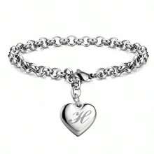 925 Sterling Silver Plated Fine 26 Letter Women Men Chain Bracelet Charm Heart Cute Wedding Personality Jewelry Lady Gift Party 20cm - Silver - View 10