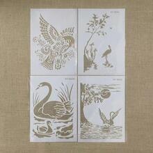 1pc White Plastic A4 Painting Stencil Template With Theme Of Swans, Birds, And Peacocks - White - View 1