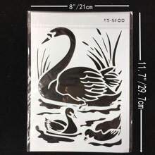 1pc White Plastic A4 Painting Stencil Template With Theme Of Swans, Birds, And Peacocks - White - View 2