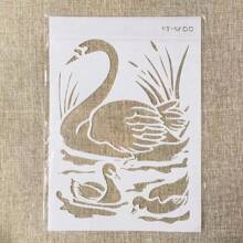 1pc White Plastic A4 Painting Stencil Template With Theme Of Swans, Birds, And Peacocks - White - View 6