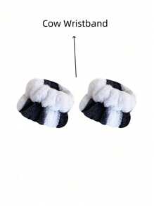 1pc Cow Pattern Bath Headband & 2pcs Bath Wrist Band, Polyester Cow Decor Facial Makeup Headband & Wrist Wash Band For Bathroom Home Bathroom Decor Fall Decor Back To School Hair  - Black and White - View 14
