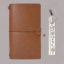 Binding Creative Notebook With Metal Bookmark Include Kraft Paper + Lined Paper + PVC Storage Bag For Hand Ledger Retro Portable Travel Diary Notebook Students School Stationery Supplies