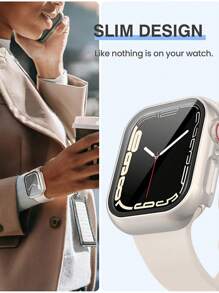 三合一保护壳，带钢化玻璃屏幕保护膜，适用于 系列 11/10/9/8/SE2/7/6/SE/5/4/3/2/1 49mm/46mm/42mm/45mm/44mm/41mm/40mm，超薄保护保险杠全覆盖硬质 PC 保护套高清超薄保护套，兼容 - Starlight - 查看 4