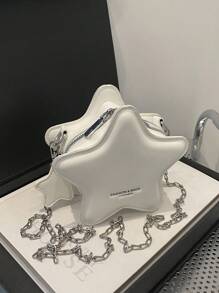 1pc Girls' Mini Crossbody Bag With Star Pattern, PU Material With Zipper Closure And Chain Strap, Suitable For Daily Use - A - View 7