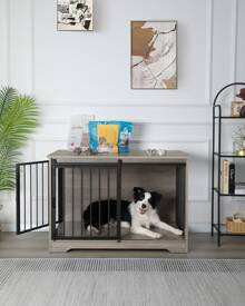 HaluPeit Dog Cage Furniture, Dog Box, 2 Doors, Modern Dog House For Small/Medium/Large Dogs Up To 100 Kg, Side Table, Dog House For Home, 60 X 100 X 68 Cm - Grey - View 2