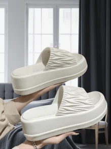 女士時尚厚底拖鞋，增高家居防滑拖鞋，休閒戶外沙灘軟底鞋 - 白色 - 查看 3