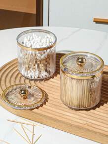 Luxury Cleaning Swab Storage Box Desktop Dustproof Makeup Pad, Swab, Toothpick Container Holder With Lid - Champagne - View 1