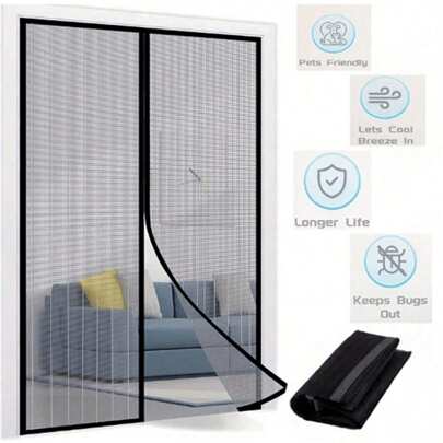 1 件磁性纱门 - 无缝闭合，重型，免提，防宠物 - 防风雨防虫屏障，适用于家庭和庭院 - 易于安装