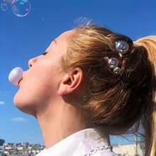 4pcs Cute Minimalist Metal Hair Clips Set With Transparent Bubble Design For Women, Oval Shape Solid Color Hair Accessories - Gold - View 6