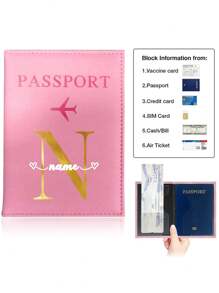 1pc Customized Name PU Passport Cover Passport Sleeve Holder Protector Bank Business Card Case Organizer Protective Slim Leather Portable Documents Storage Ultra Slim ID Card Wallet Coin Purse RFID Blocking Waterproof Women Gift, Personalized Gifts For Women, Purses And Bags Ideal Gifts For Him Her, Boyfriend, Girlfriend, Friends, Pink Girls For Anniversaries, For Christmas, For Holiday/ Vacation, For Outdoors/Outings/Travel/Hiking/Stadium/Sports/Climbing