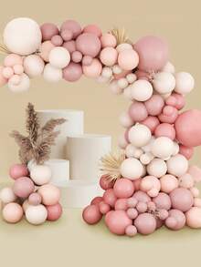 100 件復古粉紅色淺橙色淺粉紅色沙白色派對乳膠氣球膠鍊和氣球配件,完美裝飾生日婚禮假日週年紀念活動派對房間牆壁攝影背景,裝飾氣球拱門套件 - 彩色 - 查看 2