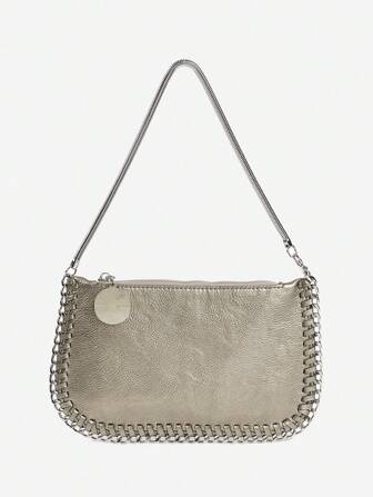 Handmade Chain Weave Multipurpose Silver Metallic Crossbody Bag, Can Be Used As Handbag, Shoulder Bag Or Messenger Bag