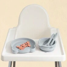 PopLittleOne Bộ đồ ăn bằng silicon 4 món cho bé hình gấu hoạt hình, bát đĩa, thìa nĩa, đồ ăn mềm, tập ăn cho bé - Màu xanh lam - Xem 7