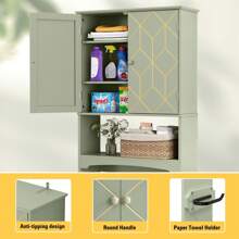 Over The Toilet Storage Cabinet With Gold Trim, Modern Bathroom Organizer Over Toilet With Adjustable Shelves And Toilet Paper Holder For Bathroom - 綠色 - 查看 5