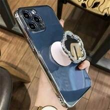 Luxury Diamond Holder Folding Mirror Mobile Bracket Makeup Mirror Electroplating Color New Style Mirror Mobile Phone Case Back Mobile Bracket Accessory Compatible With IPhone, Android Phone, Gift For Birthday, Family, Friends Push-Pull Phone Grip, Phone Holder, Phone Accessories - Multicolor - View 3