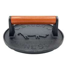 1入組，7英寸漢堡壓制器，翻煎鍋壓制器，燒烤壓制器，漢堡壓模，肉壓，鑄鐵燒烤壓制器，木柄燒烤壓制器，家居廚房用品，食品加工器具，烤肉，家用禽肉，房間裝飾，收納管理，派對必備品，露營燒烤必備品 - 黑色 - 查看 4