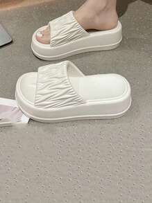 女士時尚厚底拖鞋，增高家居防滑拖鞋，休閒戶外沙灘軟底鞋 - 白色 - 查看 6