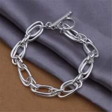 925 Sterling Silver Plated Smooth Circle Chain Bracelet For Man Fashion Charm Wedding Engagement Jewelry - Silver - View 3