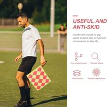 2入組不銹鋼金屬杆泡沫握把觀眾旗幟，用於足球/足球裁判，附帶攜帶袋，包括1入格子旗和1入純色旗