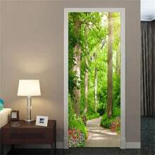 3D Forest Door Sticker Vinyl Wallpaper Self-Adhesive DIY For Dream Animal Bedroom Study Decoration Home Design Decal Murals, Stickers, Wall Decal, Vinly Decal For Home Decorations, Spring Decoration Items Refresh Your Home, Rama Decoration Stickers Gifts Birthday Graduation