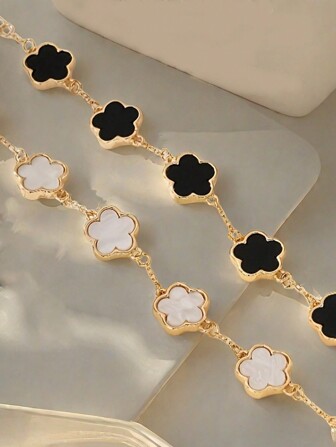 2-Piece/Set Fashion Classic Style Black, White, Green, Lucky Grass Bracelet Set