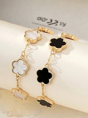 2-Piece/Set Fashion Classic Style Black, White, Green, Lucky Grass Bracelet Set